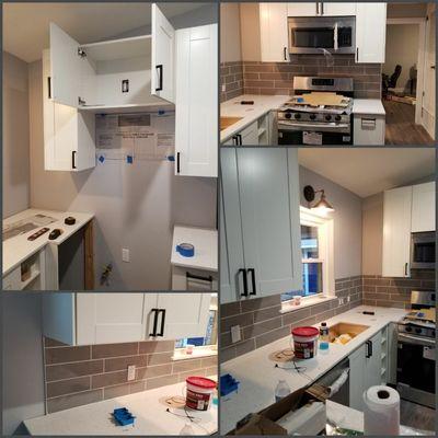 Microwave and stove install. Tile back splash install for a new kitchen,  make-ready, kitchen repair