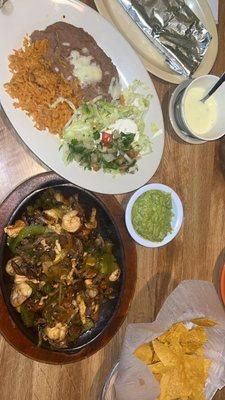 Fajita rice and beans, salad guacamole