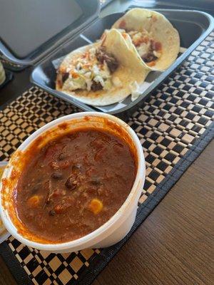 Brisket Chili and tacos