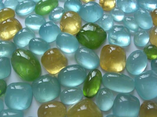 Aquamarine, golden beryl & peridot cabochons