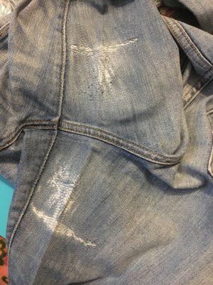 Fixed huge rips in thighs of jeans! Looks great!