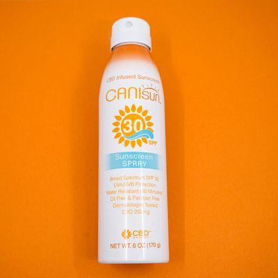 30 SPF Sunscreen Spray with 300mg of CBD. Recommended to reapply at 80 minutes.