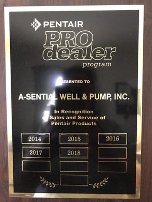 1995-2018 In Recognition of Sales and Service of Sta-Rite Products now known as Pentair Products