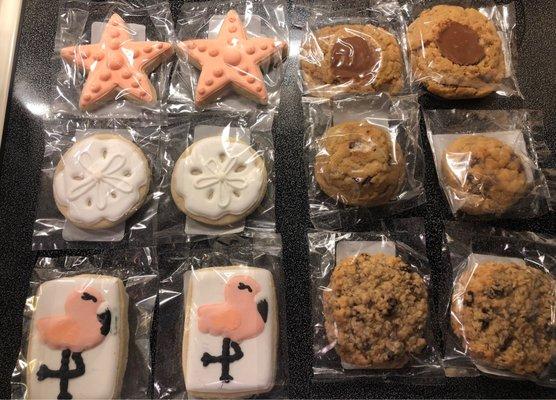 Sugar cookies, oatmeal raisin, chocolate chip and peanut butter.