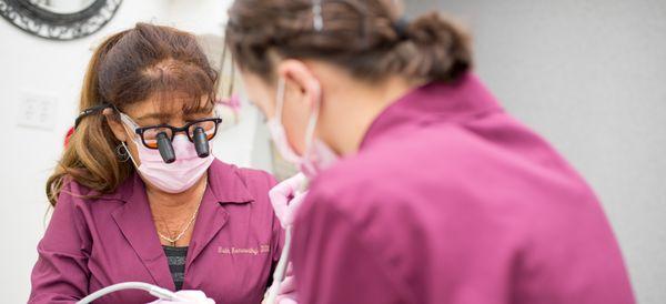 Repairing a cavity with the latest tooth colored fillings.