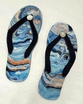 Fluid painted flip flops