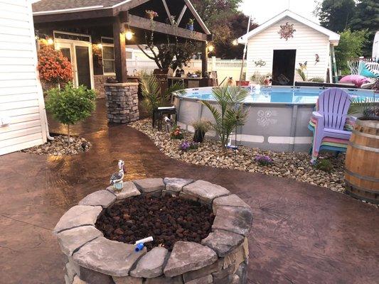 Decorative concrete and fire pit