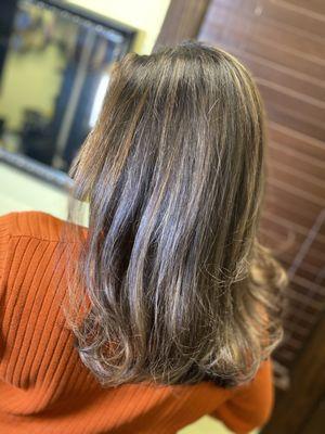 Partial Balayage, Trim and Heat Style