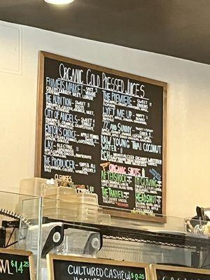 Juice menu