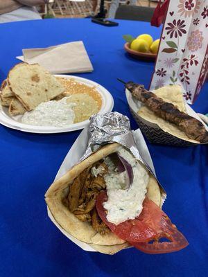 Chicken gyro, Dip platter, pork souvlaki