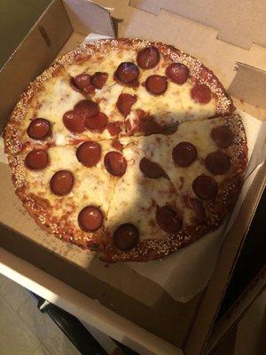 Gluten free sesame crust and pepperoni