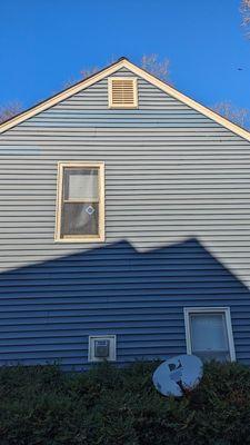 New siding replaced damaged siding. Correct color, fits flush, will fade to match over time.