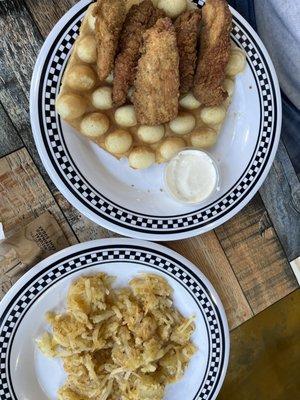 Chicken and waffles with hash browns