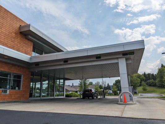 Drive-thru lanes. The ATM lane is on the right.