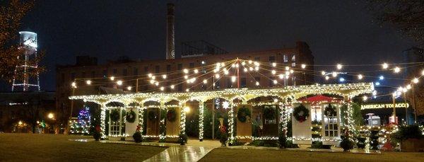 A view of our lot from the DPAC entrance, with American Tobacco campus in the background