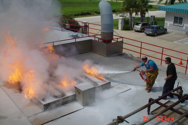 Our Professional Mariner Training (PMT) students learn basic Marine Firefighting skills at Port Canaveral Maritime Academy