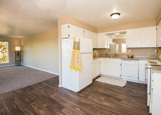 Kitchen with a peek at the Living Room