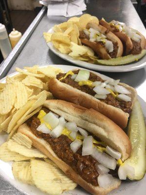 Detroit Coney sauce served on all beef dogs