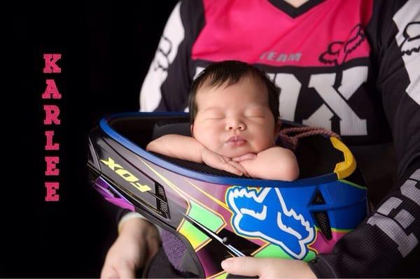 Karlee on my dirtbiking helmet. Glad she didn't pee in it!