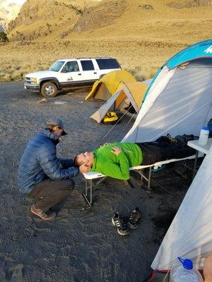 Dr. Paul adjusting after a hard day on the mountain in Mexico.