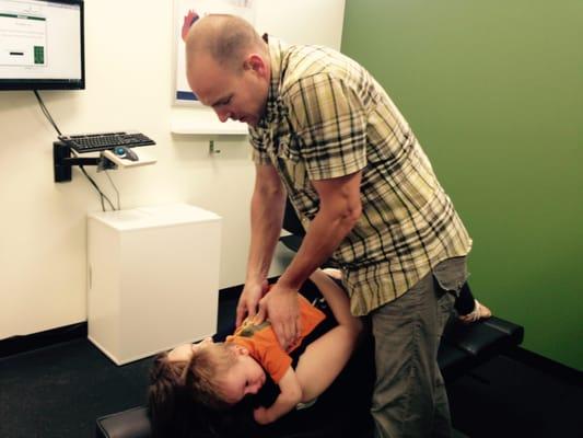 My nephew getting his first adjustment.  He was nervous at first, but once his mom held him in her arms, he relaxed and loved...