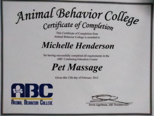 Pet massage certificate