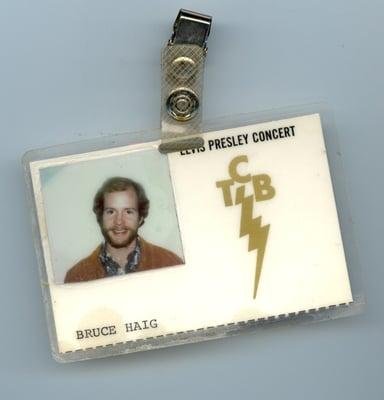 My backstage pass from the Elvis Presley tours, back when I still had hair!