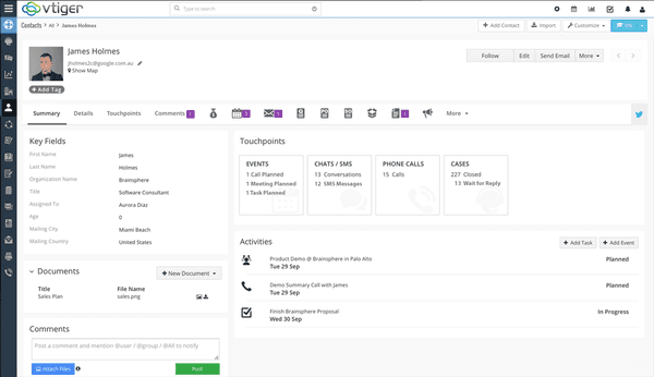 A contact record in Vtiger