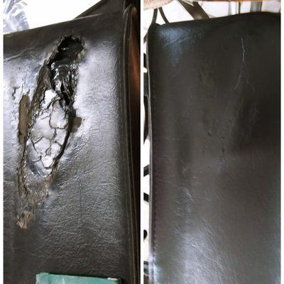 Motorcycle Saddlebag got burnt on the tailpipe. It was repaired for far less than a replacement!
Call ColorGloNCW
509-888-2771