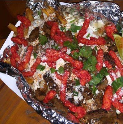 Elote Fries with Carne Asada meat