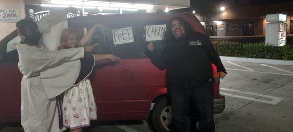 Masonry teaches philanthropy, good works and charity. Edmundo pictured here is offering free candy with the help of the minor children.