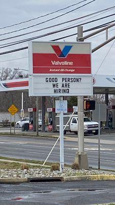 Hiring sign at Valvoline