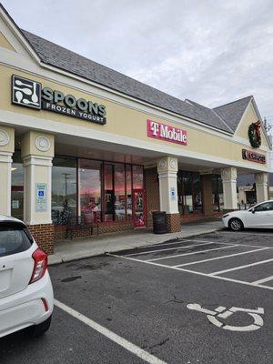 The exterior of the building at the Towers Shopping Center where the T-Mobile store is located at.