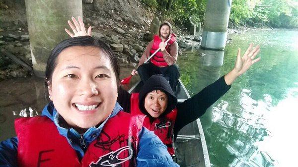 Taking a quick break to take a canoe selfie. My friend was taking extra measures to not lose her phone in the process!