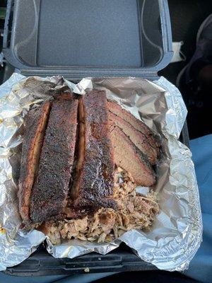 3 meat sampler- ribs, brisket and chicken