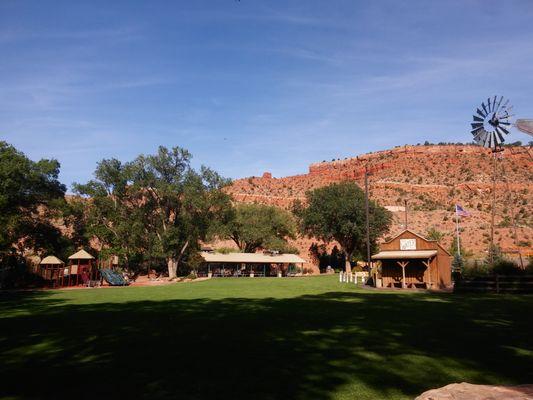 Wide view of the park from street parking.