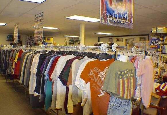 Quick glance at some of the $1 T-Shrits you will find in our Thrift Room  Stop by today to see what treasures you will find.