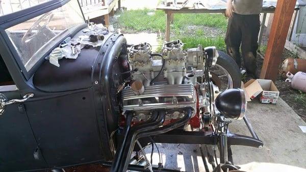 Engine swap on 1930 Roadster. From a 4 cylinder to a custom built 350 from a 69 Chevy