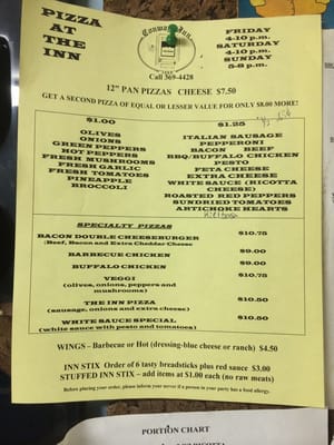 Pizza menu