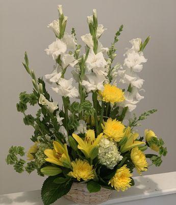 Gladiolus Lillies Football Mums Hydrangea Belles of Ireland and Mixed Greens