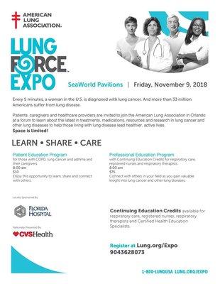 The Lung Force Expo is open to all wanting to learn about the latest trends, resources and research surrounding lung diseases.