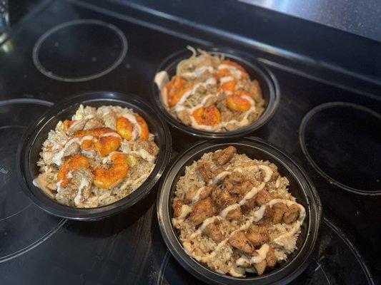 Shrimp and chicken hibachi bowls