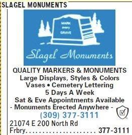 Slagel Monuments Cemetery Monuments Tombstones Central Illinois