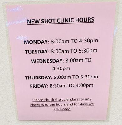 Currently the shot clinic is by appointment only.