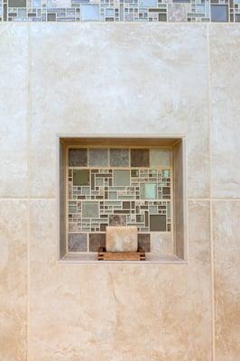 glass tile shower niche