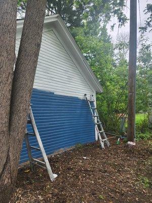 Before and after painting a garage