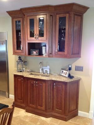 Custom Cherry Wet Bar. Inset Doors. Solid Raised Panel Angled sides