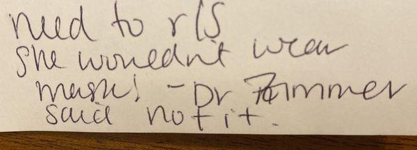 When you're lying about patients and refusing to treat them, don't leave it in the lab notes they receive in the mail, homies.