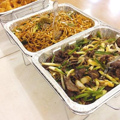 Tasty lo mein and mongolian beef.