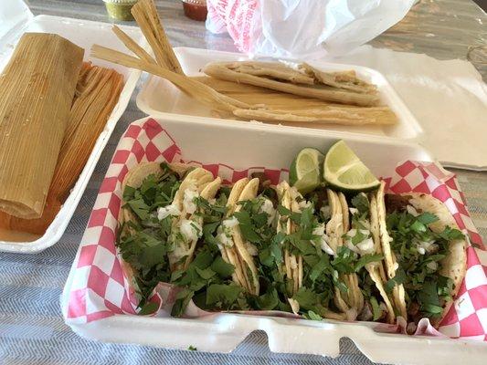 Pork and Chicken Tamales  Lengua tacos